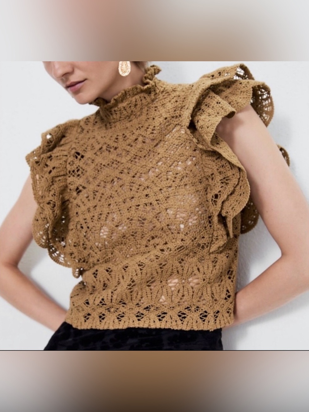 Zara Textured Ruffled Lace Crochet Top